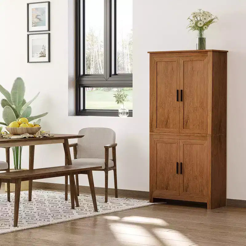 Garde-manger de cuisine 4 portes de 64 po, meuble de rangement autonome avec 3 étagères réglables pour la cuisine, la salle à manger ou le salon, chêne