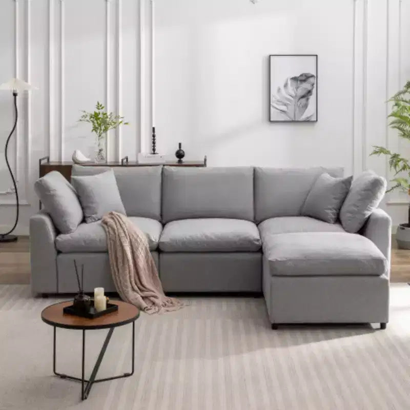 Plush Down-Filled Sectional Sofa with Convertible Design, L-Shaped Couch featuring a Reversible Chaise