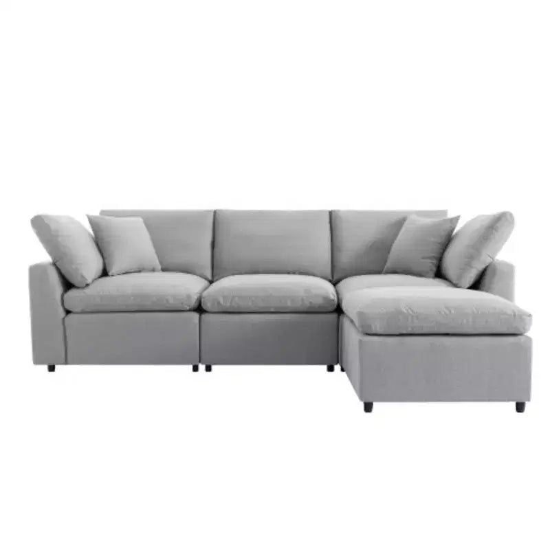Canapé d'angle en peluche rembourré de duvet avec design convertible, canapé en forme de L doté d'une méridienne réversible