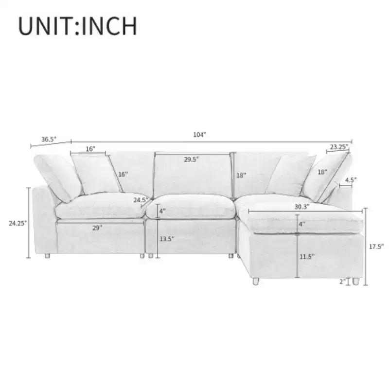 Canapé d'angle en peluche rembourré de duvet avec design convertible, canapé en forme de L doté d'une méridienne réversible