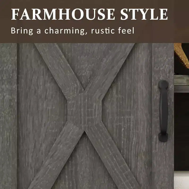 Meuble TV de ferme pour foyer de 23 pouces, meuble de divertissement de 34 pouces de haut pour TV de 65 pouces et plus, console TV avec porte coulissante (sans foyer)