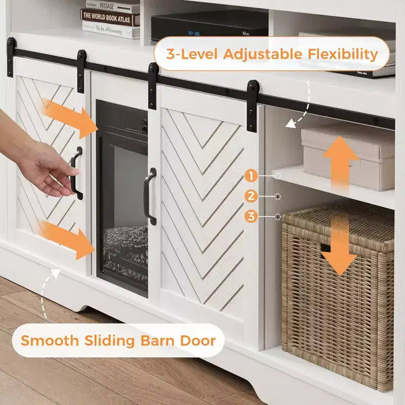Meuble TV de ferme pour foyer de 23 pouces, meuble de divertissement de 34 pouces de haut pour TV de 65 pouces et plus, console TV avec porte coulissante (sans foyer)