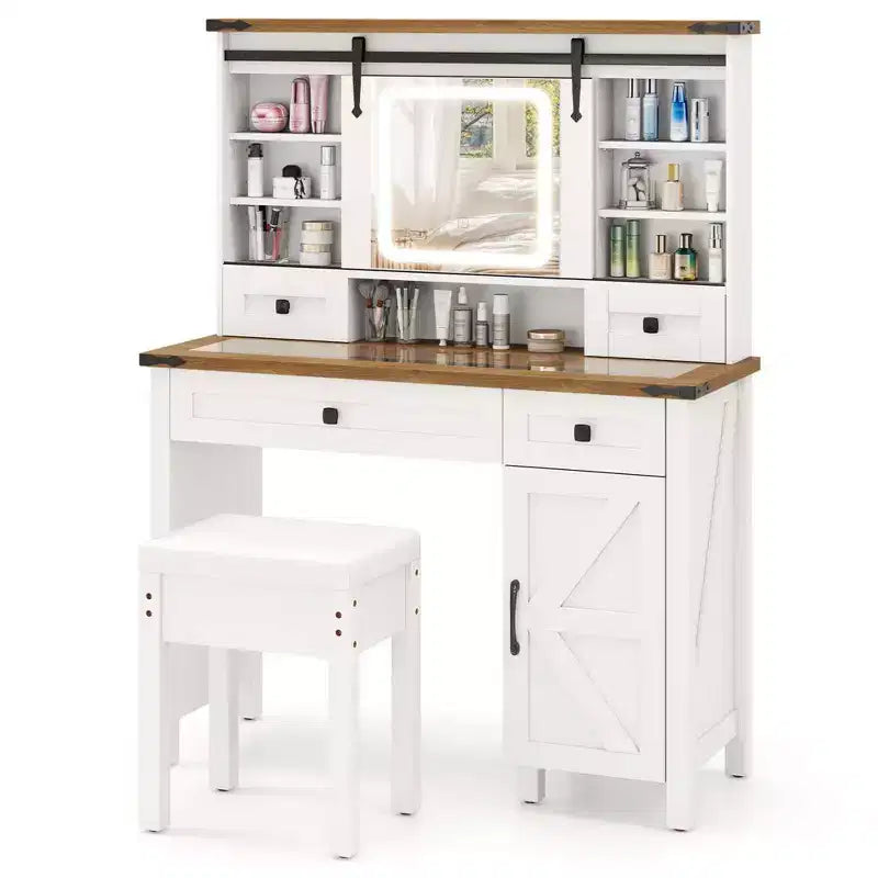 Coiffeuse de ferme avec miroir coulissant, table de maquillage avec 3 modes d'éclairage