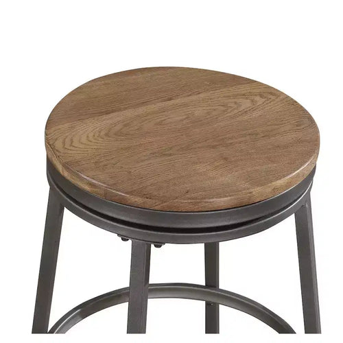 Tabouret pivotant en métal sans dossier de 76 cm - Gris ardoise - Siège Chêne doré