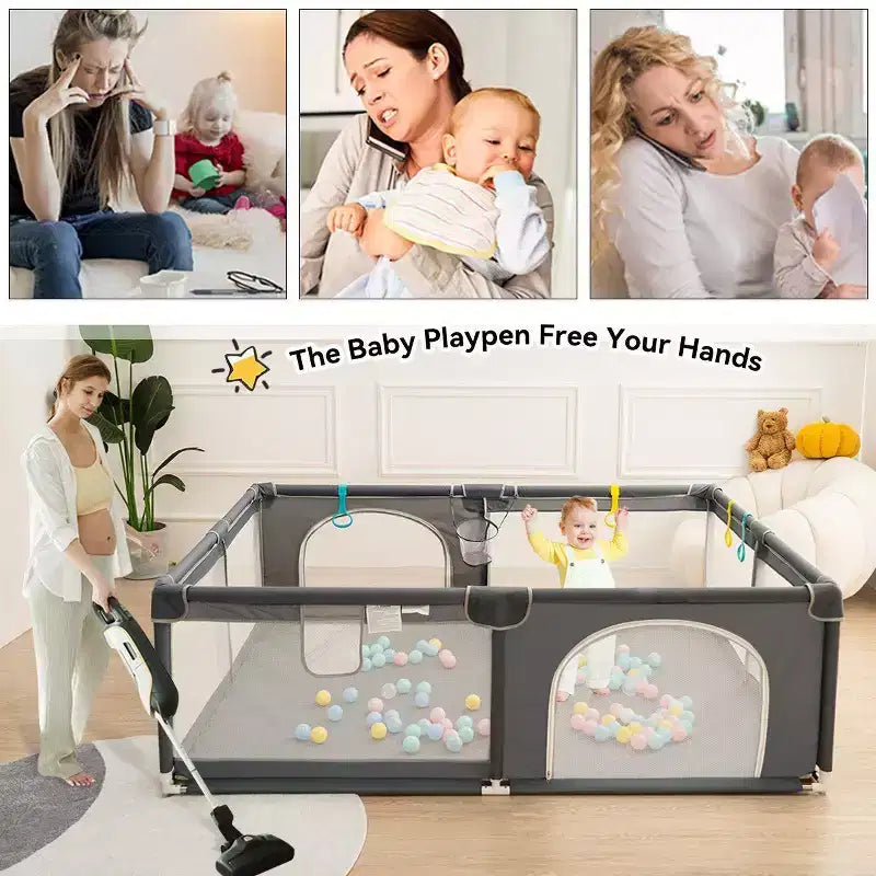 Parc bébé 79x79 à 4 panneaux, spacieux et sécurisé, portable