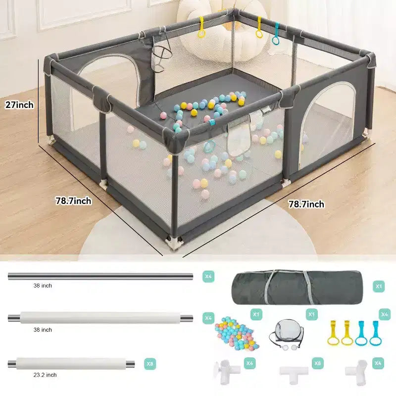 Parc bébé 79x79 à 4 panneaux, spacieux et sécurisé, portable