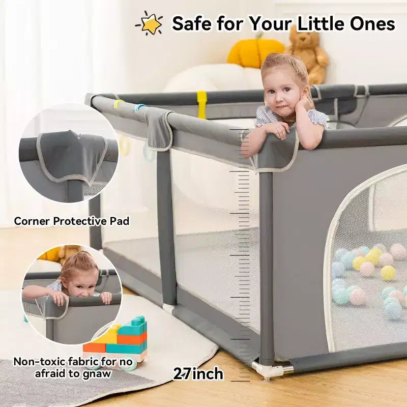 Parc bébé 79x79 à 4 panneaux, spacieux et sécurisé, portable