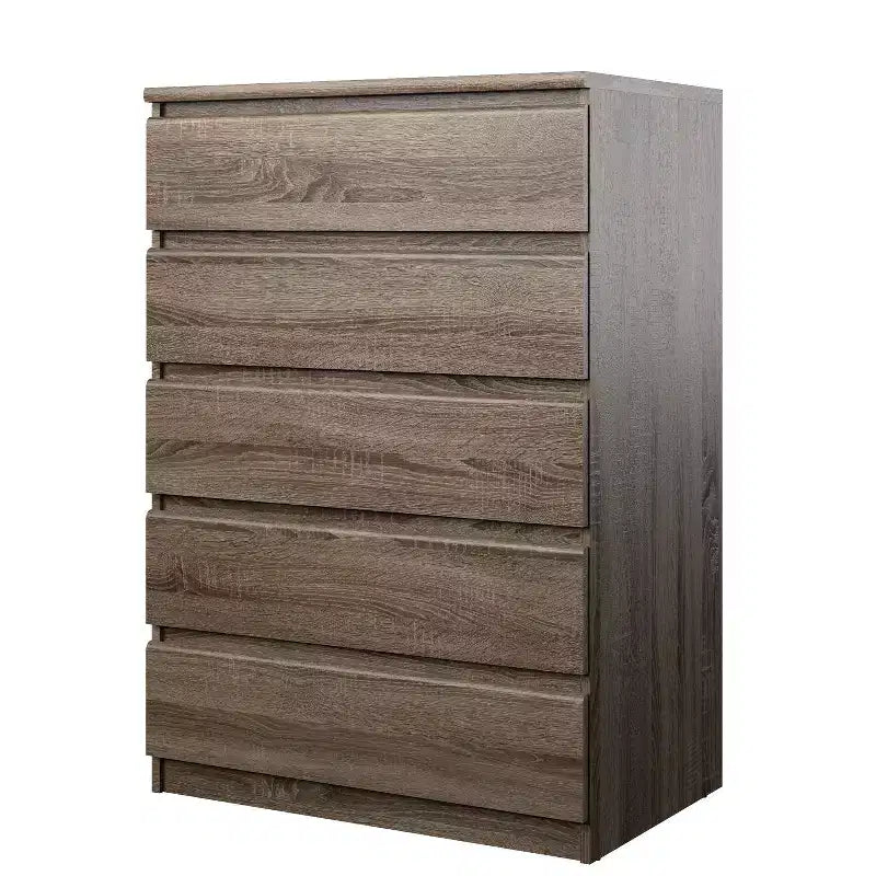 Commode verticale en panneau de particules de 5,43 po H à 5 tiroirs, finition marron
