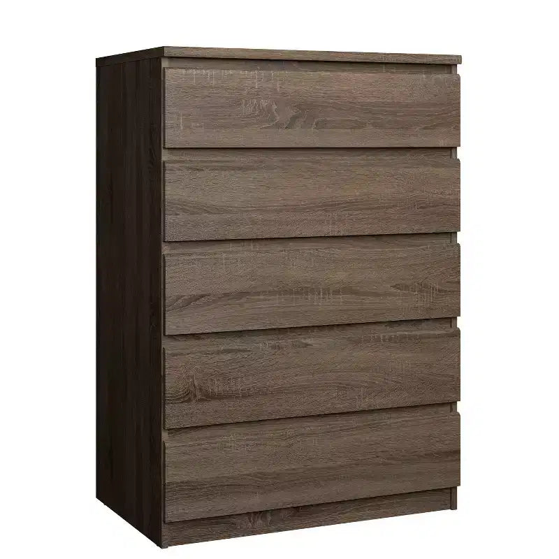 Commode verticale en panneau de particules de 5,43 po H à 5 tiroirs, finition marron
