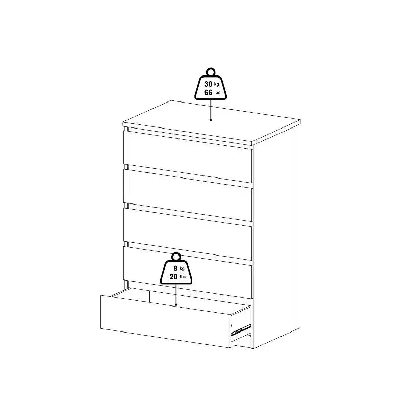 Commode verticale en panneau de particules de 5,43 po H à 5 tiroirs, finition marron