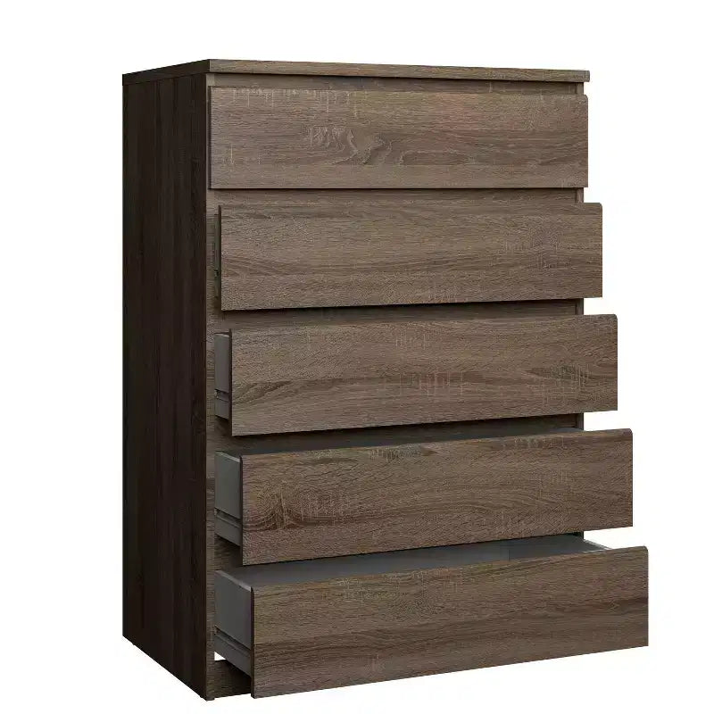 Commode verticale en panneau de particules de 5,43 po H à 5 tiroirs, finition marron