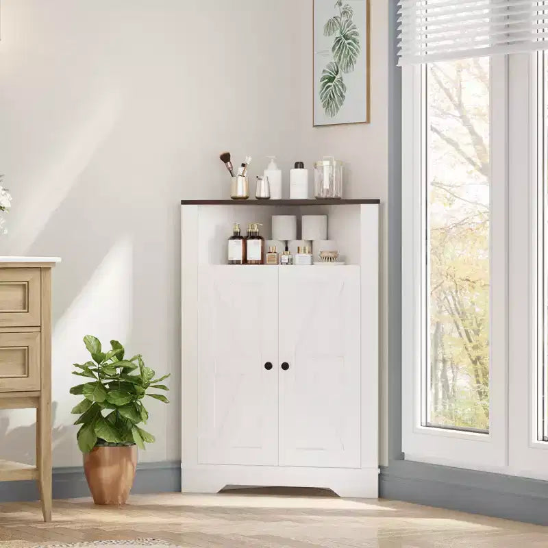 Corner Storage Cabinet, Farmhouse Small Floor Corner Cabinet with Door, Narrow Cabinet Organizer for Bathroom,Pantry, Living Room, Kitchen