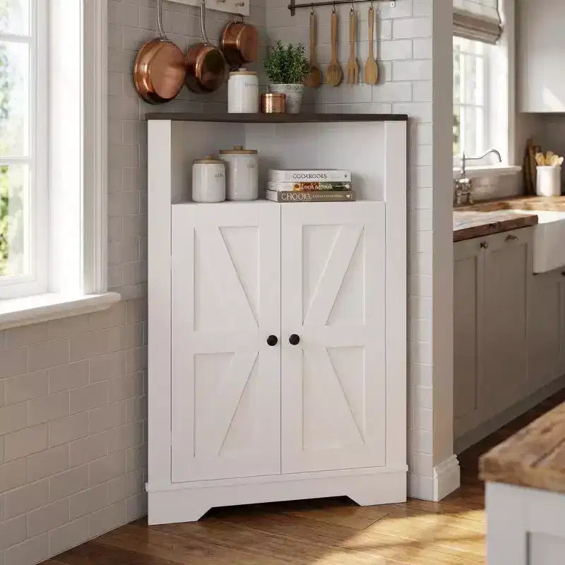Meuble d'angle de rangement, Petit meuble d'angle de sol de ferme avec porte, Organisateur de meuble étroit pour salle de bain, cellier, salon, cuisine