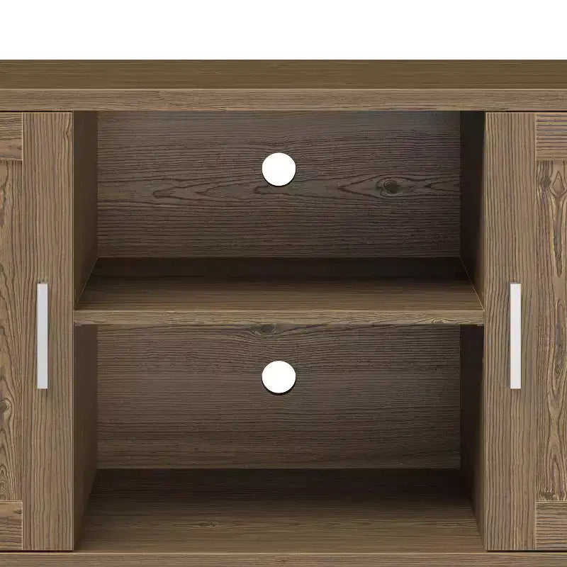 Meuble TV moderne médiéval de 60 pouces, centre de divertissement avec deux portes et gestion des câbles, convient aux téléviseurs de 65 pouces et moins, Noyer
