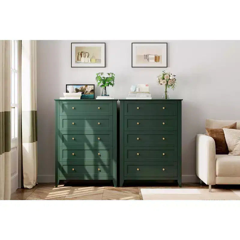 Commode à 5 tiroirs pour chambre à coucher, commode haute en bois avec rangement profond, commode moderne pour entrée et couloir