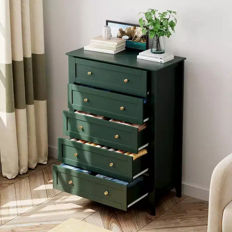 Commode à 5 tiroirs pour chambre à coucher, commode haute en bois avec rangement profond, commode moderne pour entrée et couloir