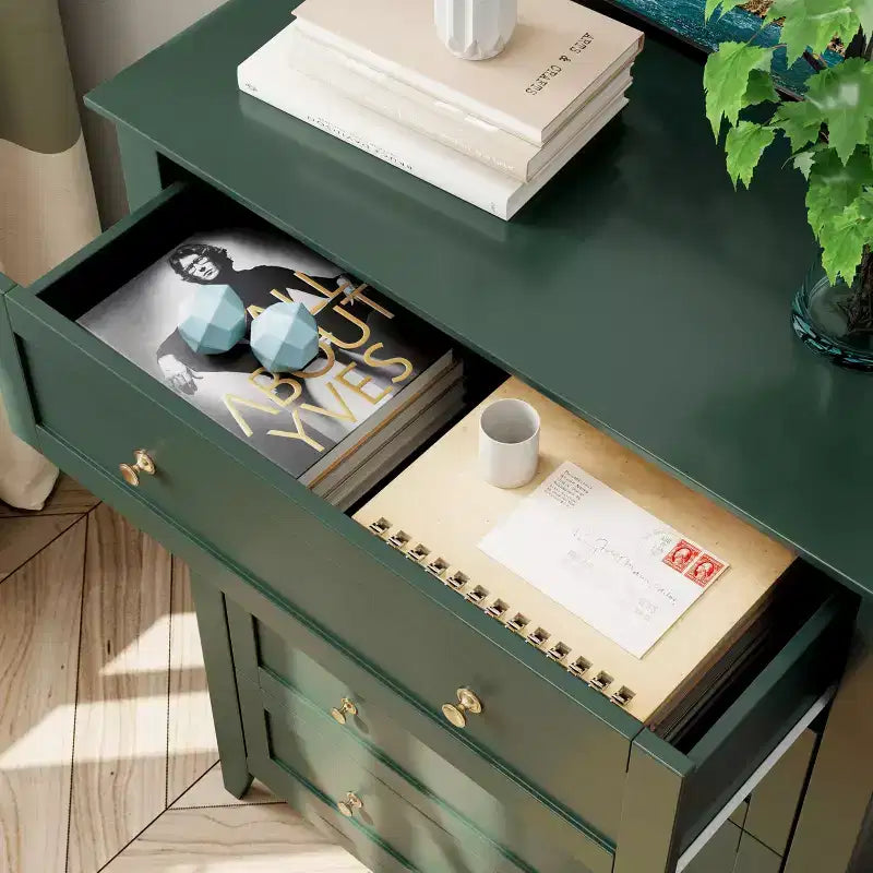 Commode à 5 tiroirs pour chambre à coucher, commode haute en bois avec rangement profond, commode moderne pour entrée et couloir