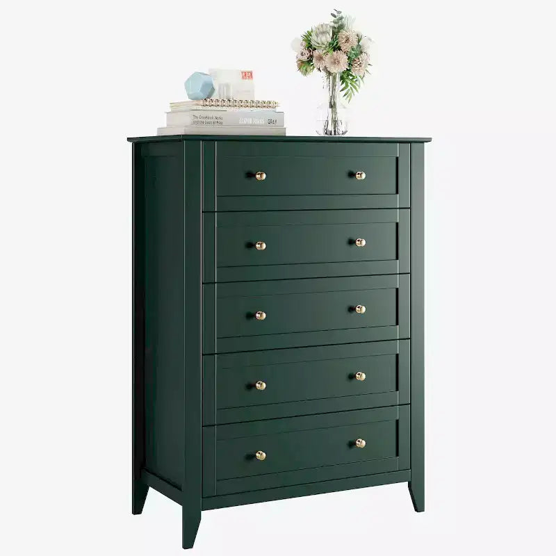 Commode à 5 tiroirs pour chambre à coucher, commode haute en bois avec rangement profond, commode moderne pour entrée et couloir