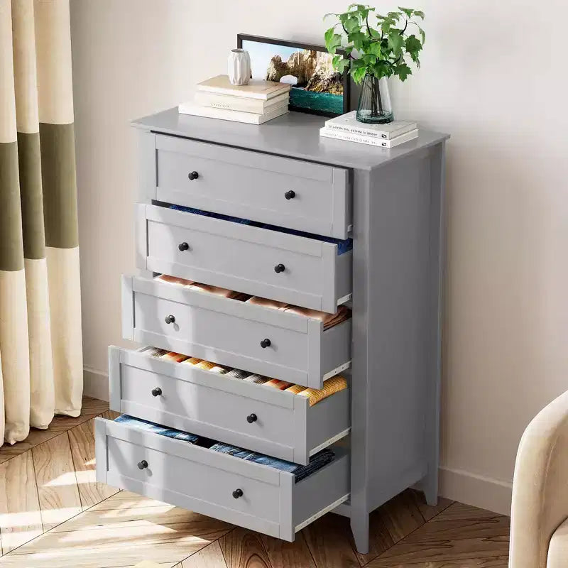 Commode à 5 tiroirs pour chambre à coucher, commode haute en bois avec rangement profond, commode moderne pour entrée et couloir