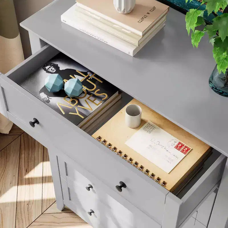 Commode à 5 tiroirs pour chambre à coucher, commode haute en bois avec rangement profond, commode moderne pour entrée et couloir