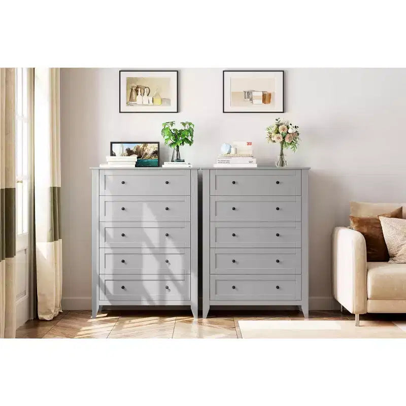 Commode à 5 tiroirs pour chambre à coucher, commode haute en bois avec rangement profond, commode moderne pour entrée et couloir