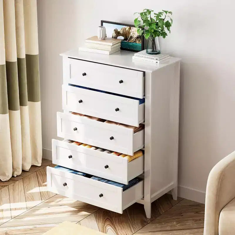 Commode à 5 tiroirs pour chambre à coucher, commode haute en bois avec rangement profond, commode moderne pour entrée et couloir