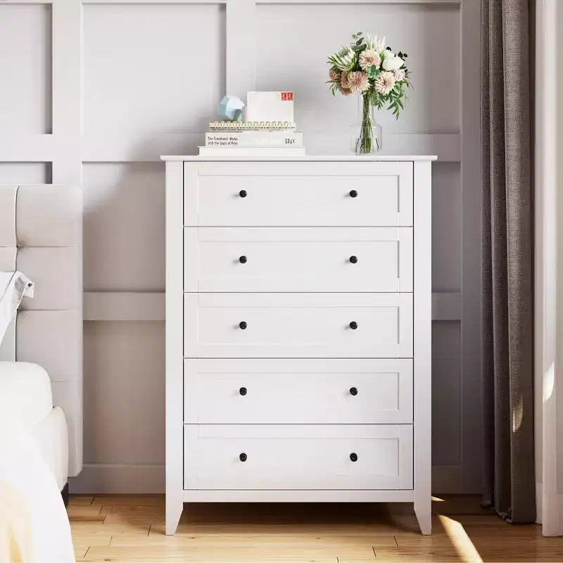 Commode à 5 tiroirs pour chambre à coucher, commode haute en bois avec rangement profond, commode moderne pour entrée et couloir