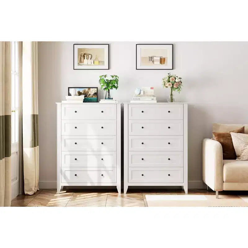 Commode à 5 tiroirs pour chambre à coucher, commode haute en bois avec rangement profond, commode moderne pour entrée et couloir