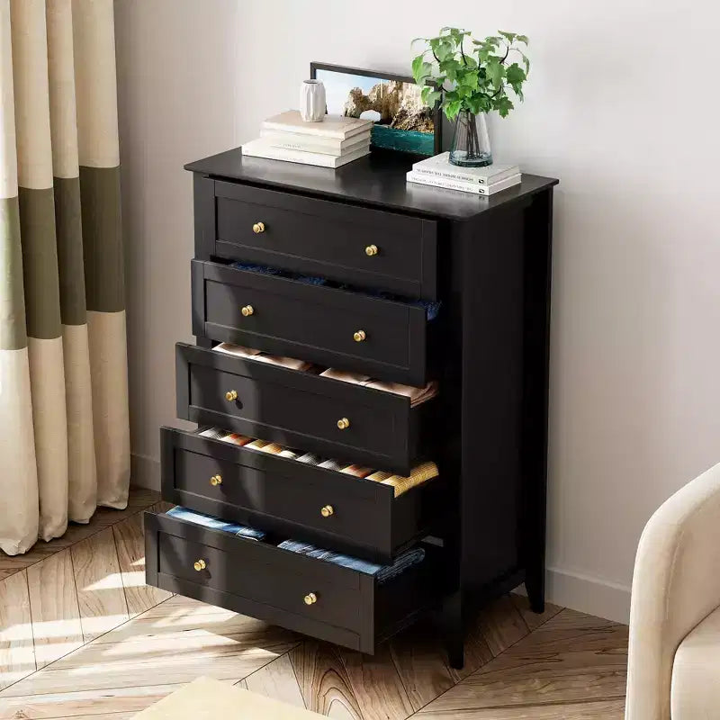 Commode à 5 tiroirs pour chambre à coucher, commode haute en bois avec rangement profond, commode moderne pour entrée et couloir
