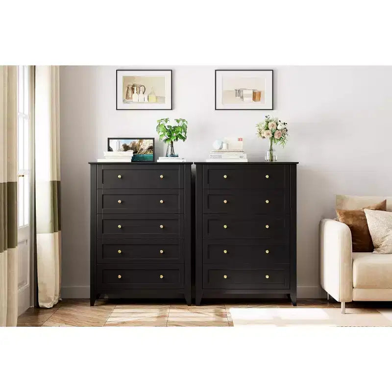 Commode à 5 tiroirs pour chambre à coucher, commode haute en bois avec rangement profond, commode moderne pour entrée et couloir