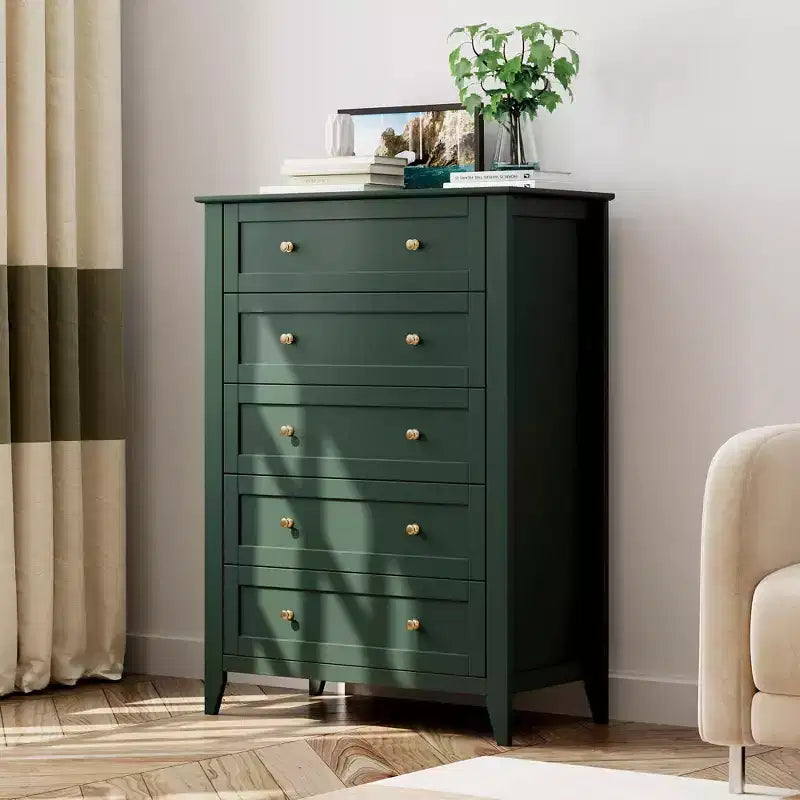 Commode à 5 tiroirs pour chambre à coucher, commode haute en bois avec rangement profond, commode moderne pour entrée et couloir