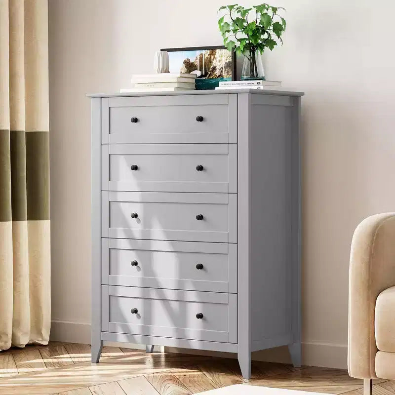 Commode à 5 tiroirs pour chambre à coucher, commode haute en bois avec rangement profond, commode moderne pour entrée et couloir