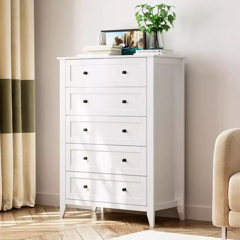 Commode à 5 tiroirs pour chambre à coucher, commode haute en bois avec rangement profond, commode moderne pour entrée et couloir