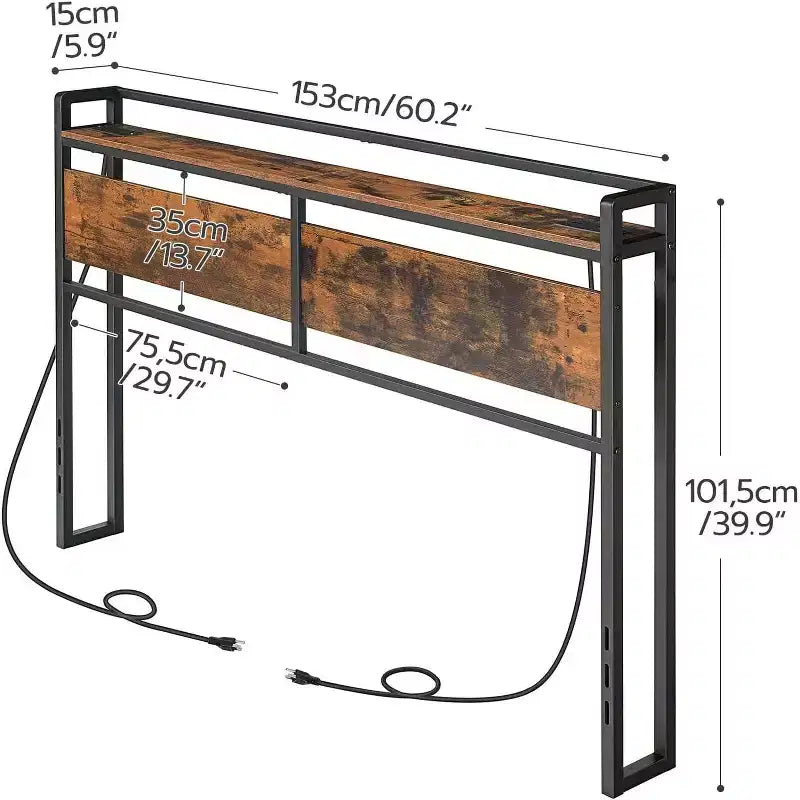 Tête de lit Queen Size avec station de recharge (2 prises et 4 ports USB), tête de lit réglable en hauteur avec étagère de rangement