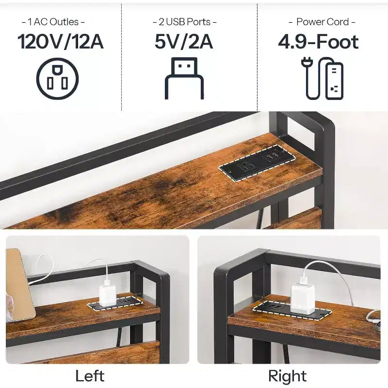 Tête de lit Queen Size avec station de recharge (2 prises et 4 ports USB), tête de lit réglable en hauteur avec étagère de rangement