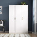 Famapy White 3-Door Wardrobe: Floral Ceramic Handles + Hanging & Storage Zones  Spacious Closet for Bedrooms