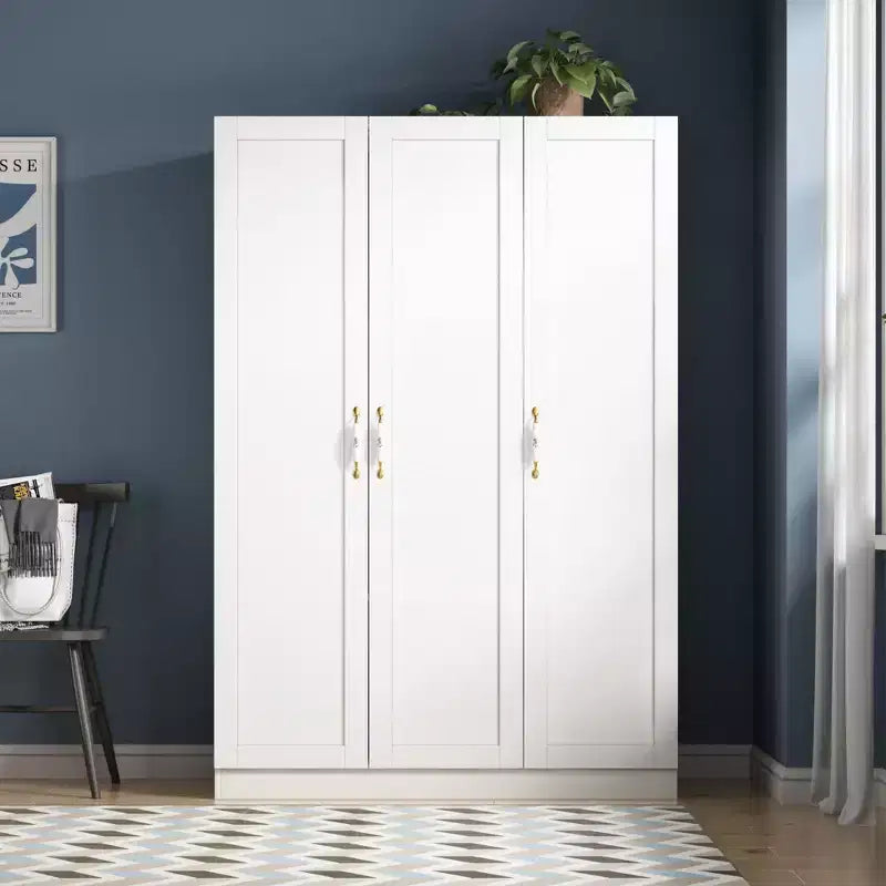 Famapy White 3-Door Wardrobe: Floral Ceramic Handles + Hanging & Storage Zones  Spacious Closet for Bedrooms