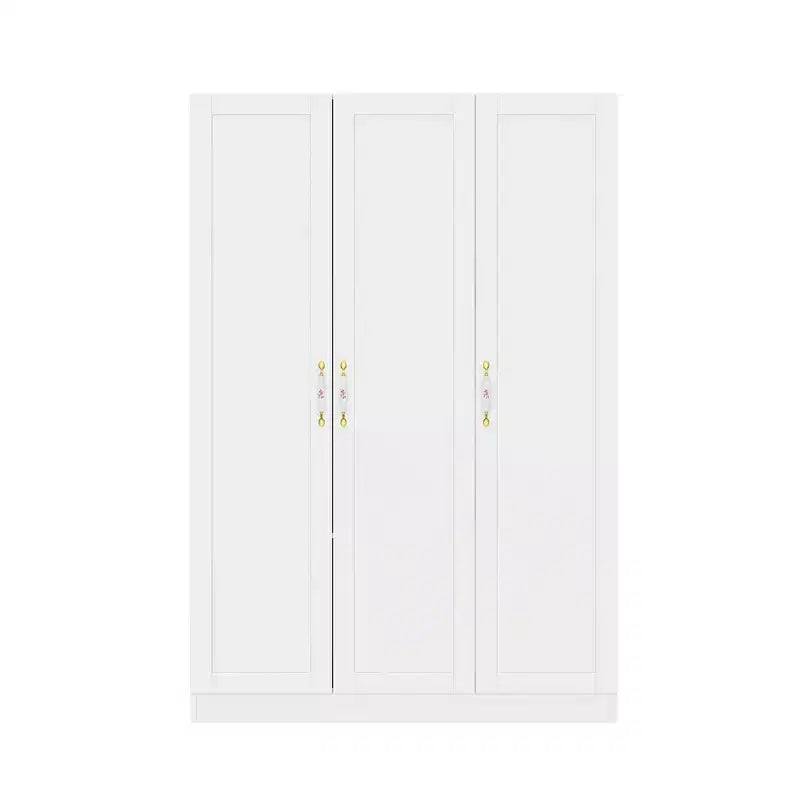 Armoire 3 portes blanche  : Poignées en céramique florales + Espaces penderie et rangement. Dressing spacieux pour chambres.