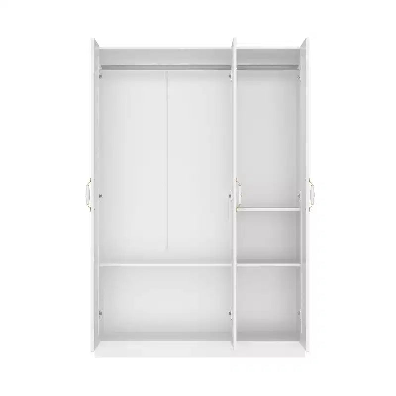 Armoire 3 portes blanche  : Poignées en céramique florales + Espaces penderie et rangement. Dressing spacieux pour chambres.