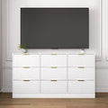 JVNOXK 63-inch Large Wooden Nine-Drawer Chest with nine deep drawers, suitable for bedrooms. Drawer fronts feature a wavy pattern. White