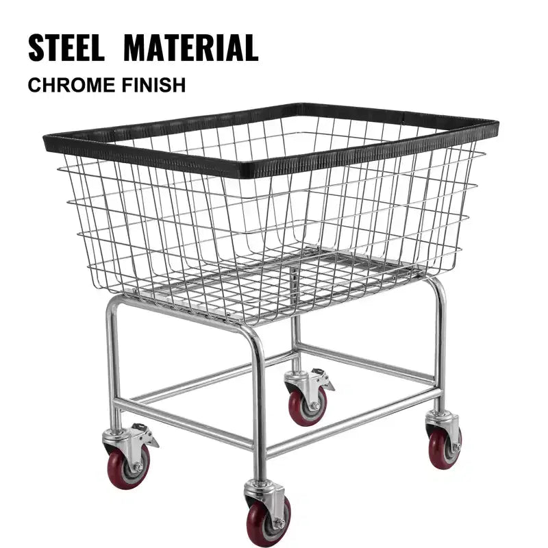 Chariot à linge en fil métallique, panier à linge en fil métallique de 2,8 boisseaux avec roues, chariot à linge commercial en fil métallique de 67,8 cm x 55,1 cm x 67,1 cm, cadre en acier, 4 roulettes, argent