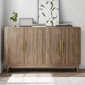 MAYEERTY Sideboard Buffet Cabinet with Carved 4 Door Adjustable Layer Board for Living Room Kitchen Dining Room Walnut