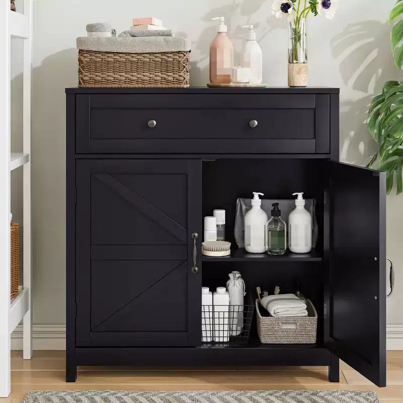 Buffet de cuisine avec tiroir, étagère réglable et porte coulissante – Meuble d'appoint pour salon, noir