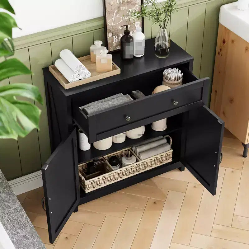 Buffet de cuisine avec tiroir, étagère réglable et porte coulissante – Meuble d'appoint pour salon, noir