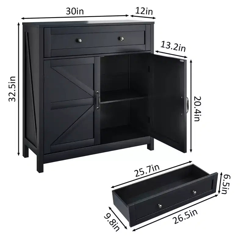 Buffet de cuisine avec tiroir, étagère réglable et porte coulissante – Meuble d'appoint pour salon, noir