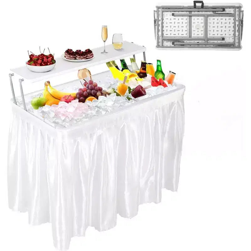Foldable Kids Ice Cream Cooling Table with Storage & Drain  Outdoor Drink Cooler for Parties,Camping,Picnic,BBQ,WeddingSelf-Service Bar, with Skirt