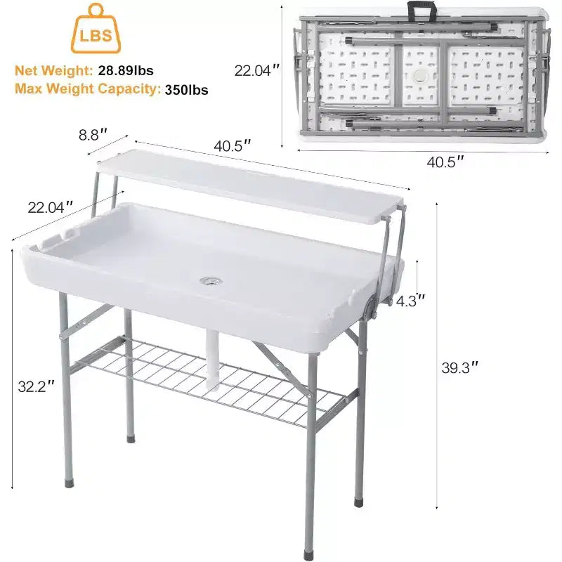 Table réfrigérante pliable pour enfants avec rangement et drain Glacière d'extérieur pour fêtes, camping, pique-nique, barbecue, mariage, bar self-service, avec jupe
