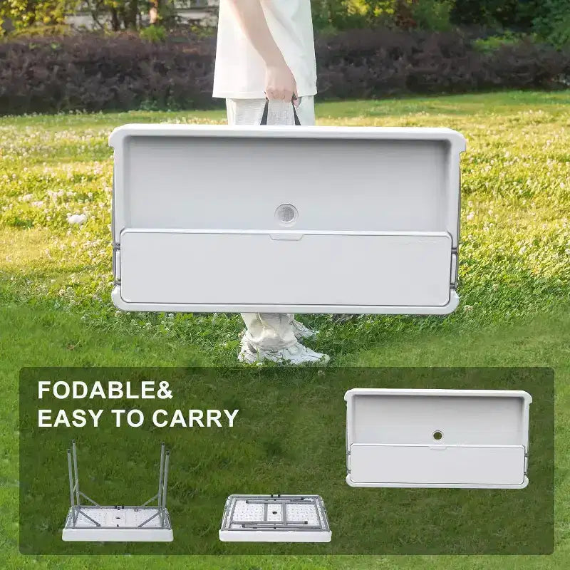 Table réfrigérante pliable pour enfants avec rangement et drain Glacière d'extérieur pour fêtes, camping, pique-nique, barbecue, mariage, bar self-service, avec jupe