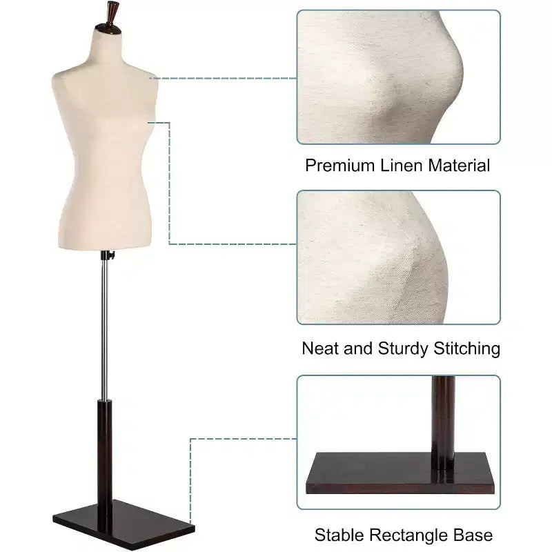 Mannequin buste femme avec trépied en bois réglable pour présentation de robes et création de vêtements, mannequin épinglable