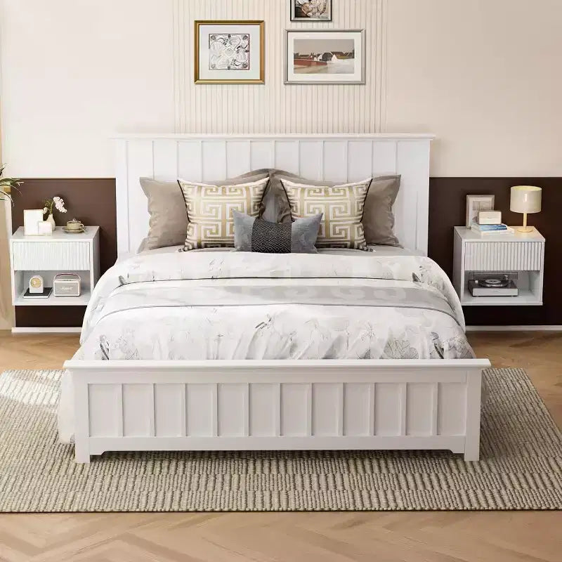 Table de chevet flottante blanche cannelée avec 1 tiroir, table de chevet de rangement en bois avec tiroirs pour chambre à coucher
